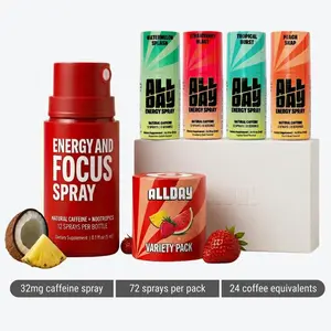 ALLDAY Caffeine Energy Spray - Sour Bold Flavor | Pocket Size Energy Shot with L-Theanine + Vitamin B12 | Sugar Free Caffeine Alternative | Support Focus | Faster Energy Boost | 4 Flavor Variety Pack