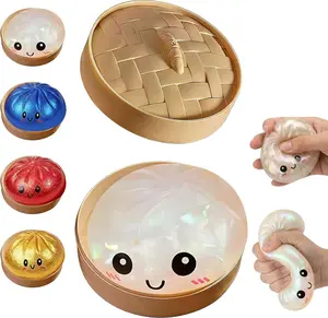 Shimmery Glitter Dumpling Squishy Stress Reliever – Slow Rebound Sensory Accessory with Steamer Holder, Durable & Odorless Daily Companion for Work Study Family Gatherings, Cute Gift for All Ages