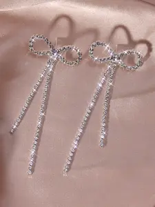 Women's 1 Pair Rhinestone & Bow Design Dangle Earrings, Elegant All-match Jewelry for Girls Gift, Female Classic Fashion Accessories for Daily Wear, Statement Earrings