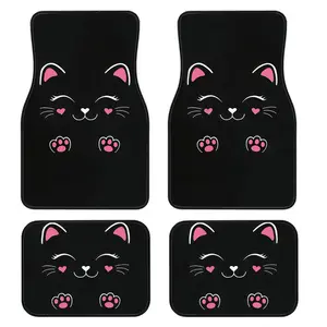 4-Piece Cute Cat Print Car Floor Mats Set, Universal Fit for All Vehicle Types, Stylish Interior Decor, Easy Clean, Best Comfort and Protection, Girly Car Accessories, Auto Interior Accessories