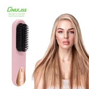 ONULISS Hair Straigthener Women Brush, Portable 50 million Negative Ion Hot Comb Type C Rechargeable Cordless Hair for Travel with 4 Temps 17909