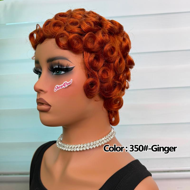 ShowRealHair Wig 025 Pixie Cut Wig for Black Women Short Bomb Curly Wigs Brazilian Virgin Human Hair Short Pixie Cut Layered Wig