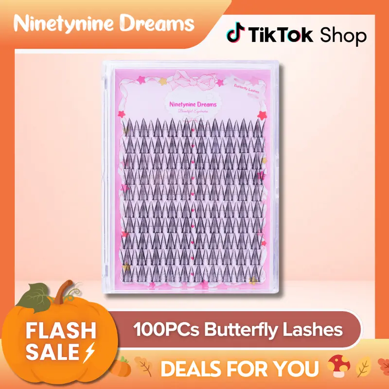 Ninetynine Dreams 100PCs Butterfly Lashes | 14mm C+ Curl Spiky Anime Manhua Style False Eyelashes, Waterproof Long-Lasting Reusable DIY Clusters — Ultra-Thin Band, Lightweight & Beginner Friendly Individual Trendy Douyin Makeup Eyelashes