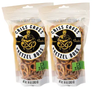 Dill Pickle Flavored Pretzels | Pack of 2 | 10 oz | Criss Cross Pretzel Boss