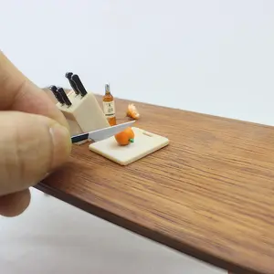 1:12 Scale Miniature Knife Set Decoration, Miniature Cooking Set, 7pcs Miniature Knife Block & Cutting Board Models, Dollhouse Decoration, Desktop Display, Christmas and Halloween Decoration