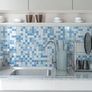 A set (20*20cm*12pcs) 2D flat blue wall sticker, kitchen and bathroom decorative wallpaper, wall sticker, background wall beautification decorative wall sticker ACZ20037