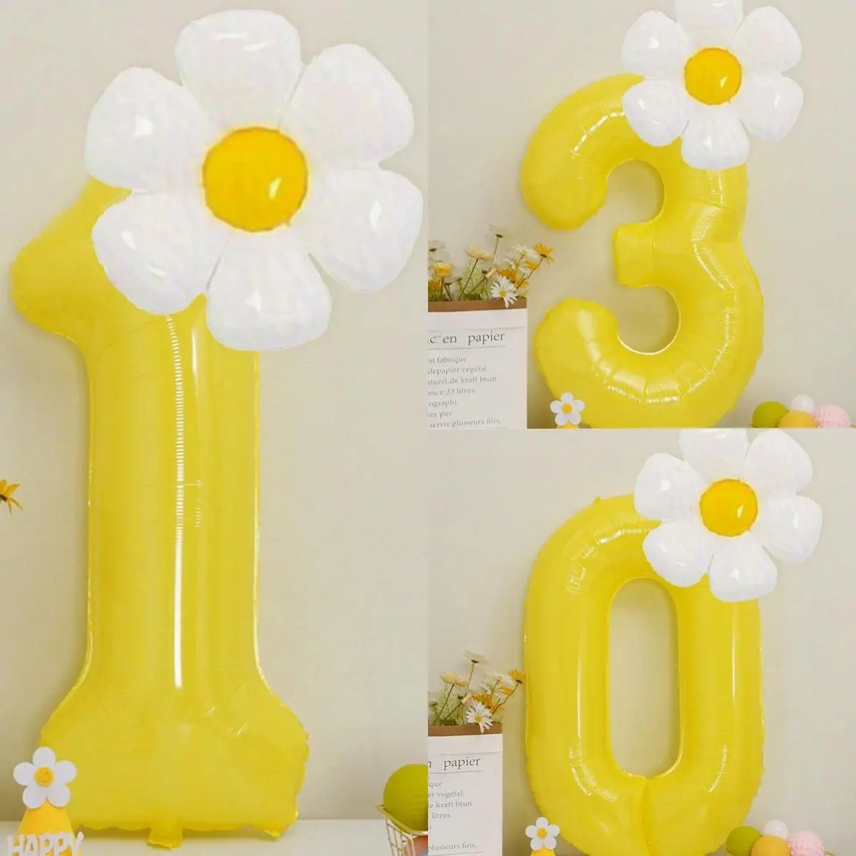 White Daisy Balloons Set Macaron Yellow/Pink 40inch Number Balloon Kids Birthday Party Anniversary Decorations Photo Props