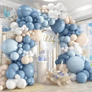 412Pcs Dusty Blue White Sand Balloon Arch Garland Kit 18 12 10 5 Inch Slate Fog Baby Blue Macaron Blue for Birthday Baby Shower Wedding Bridal Gender Reveal Decorations