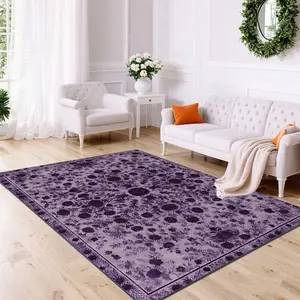 Luxury Vintage Patterned Velvet Carpet, Soft Comfortable Home Decor Rug, Living Room Sofa Mat, Bedroom Bedside Rug, Multi-Scene Use, Vintage Floral Rug, merry Christmas、let it snow