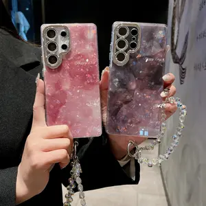 Shell Pattern Powder Lanyard Bracelet Phone Case, Fits Samsung S26/s26plus/s26ultra/s25/s25plus/s25ultra/s24/s24plus/s24ultra/s23/s23plus/s22/s22plus/s22ultra
