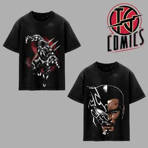 Black T’Challa Panther [2 Vers] Premium Washed T-Shirt (Made In US), King of Wakanda MCU Comic Graphic Tee, Super Hero MCU Universe Comics Book Fans Shirt, Comic Book Outfit, Gift For Hero Fans