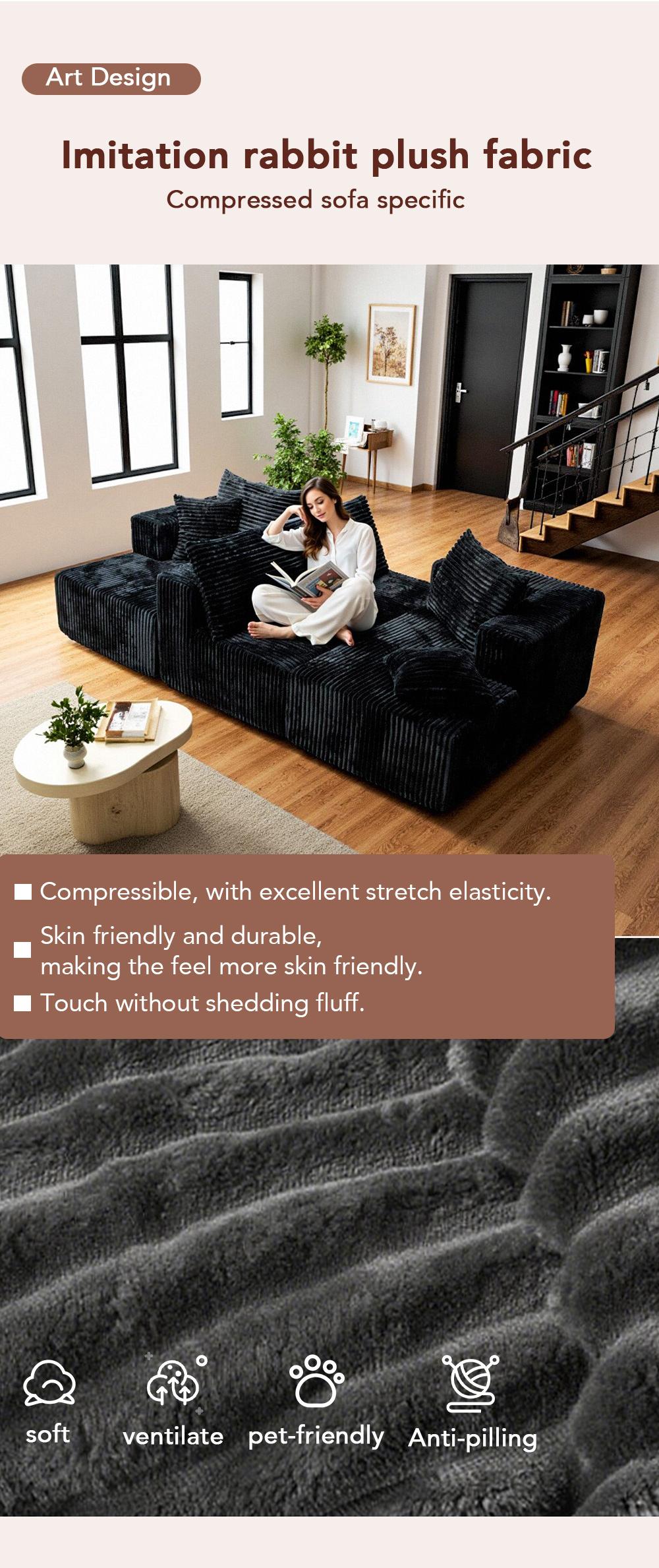 [Delivery of 3 items] [4 free throw pillows] 132-inch U-shaped modular modular sofa bed, textured cotton fabric material, suitable for living room, featuring a soft velvet fabric and deep seat design of convertible textured modular sofa bed