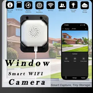 Wireless WiFi Window Camera Motion Detection Human Shape Filter HD Resolution Recording Two Way Audio Smart Security Cam for Home Office Store Window Monitoring Support SD Cloud Storage Multi Share Easy Setup Wireless Security Cameras