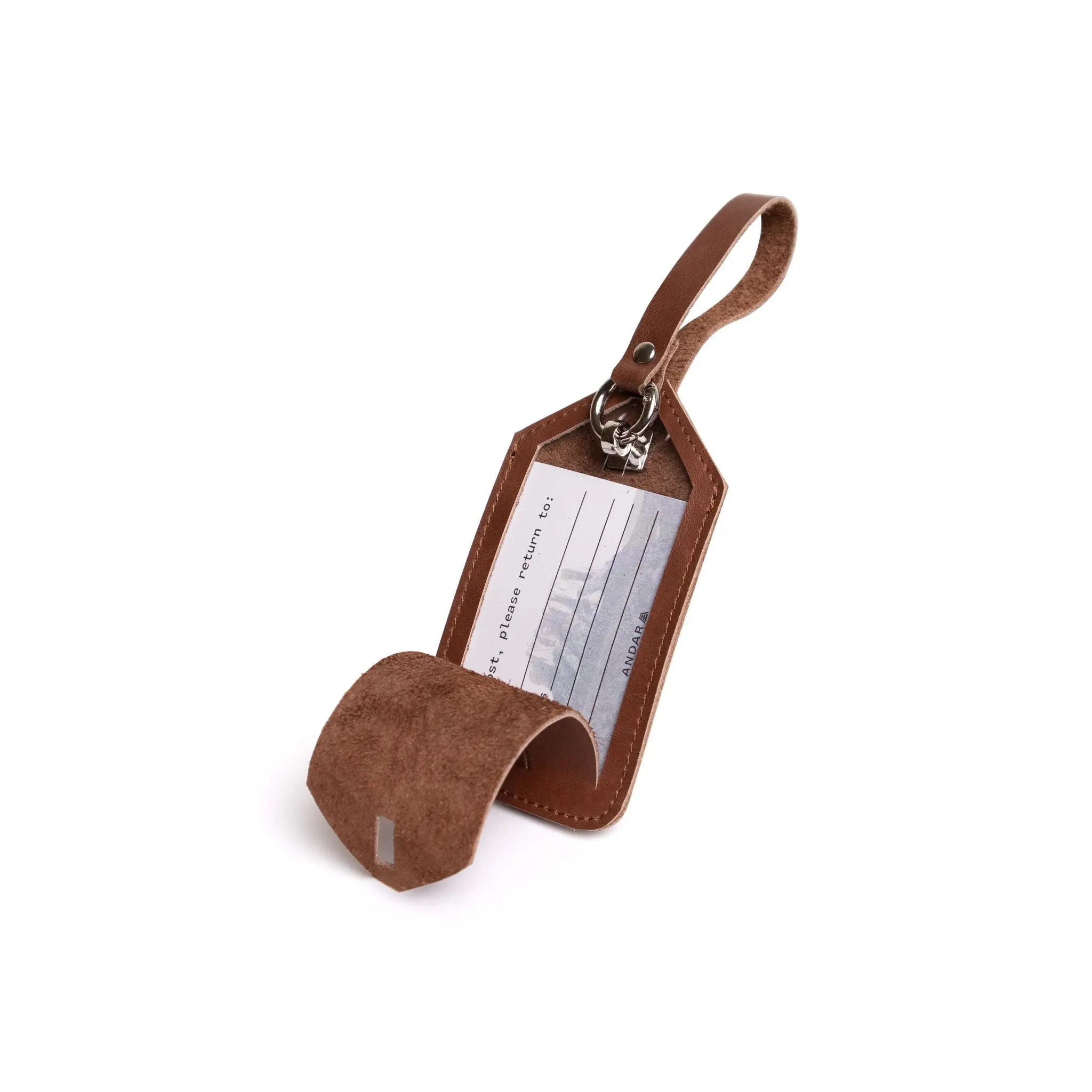 Andar Full-Grain Leather Luggage Tag - Pocketed Travel Bag Accessory with Secure Tracker Pocket, Durable, Elegant for Suitcases, Frequent Flyers, Pocketed Travel Bags
