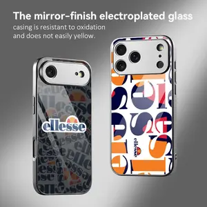 Fashion Brand E-ellesseS Phone Case For iPhone 17 16 15 14 13 12 Pro Max Plus Electroplated Metal Bumper Case Slim Tempered Glass Back Advanced Materials Shockproof Anti-Scratch Luxury Case Fashion Durable Stylish