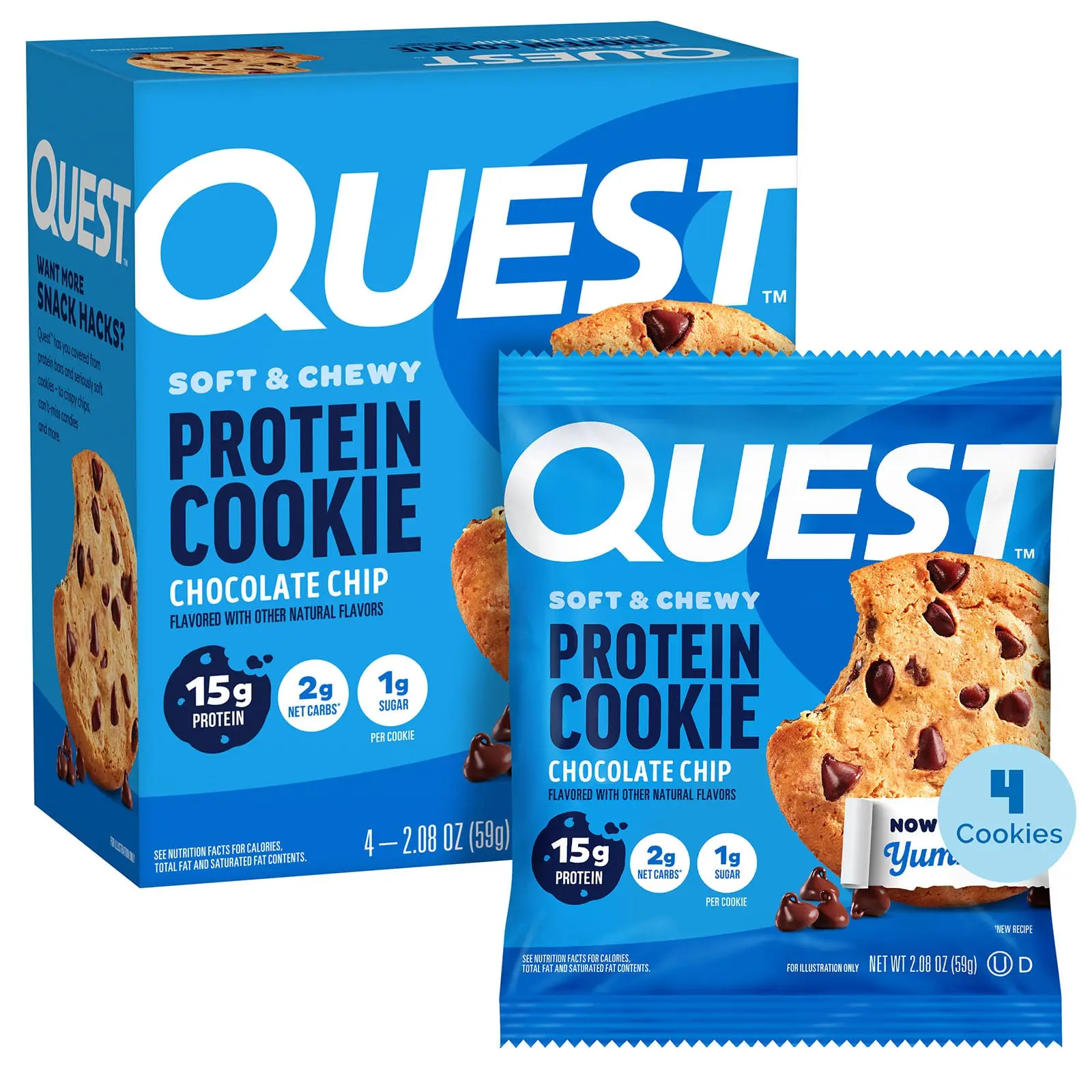 Quest Nutrition Protein Cookie, Chocolate Chip, 4 Cookies, 2.08 oz (59 g) Each