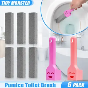 6 Pack Pumice Stone for Toilet Cleaning, Extra Long Handle, Removes Bowl Ring, Limescale Stain Remover, Ideal for Bathroom & Pool