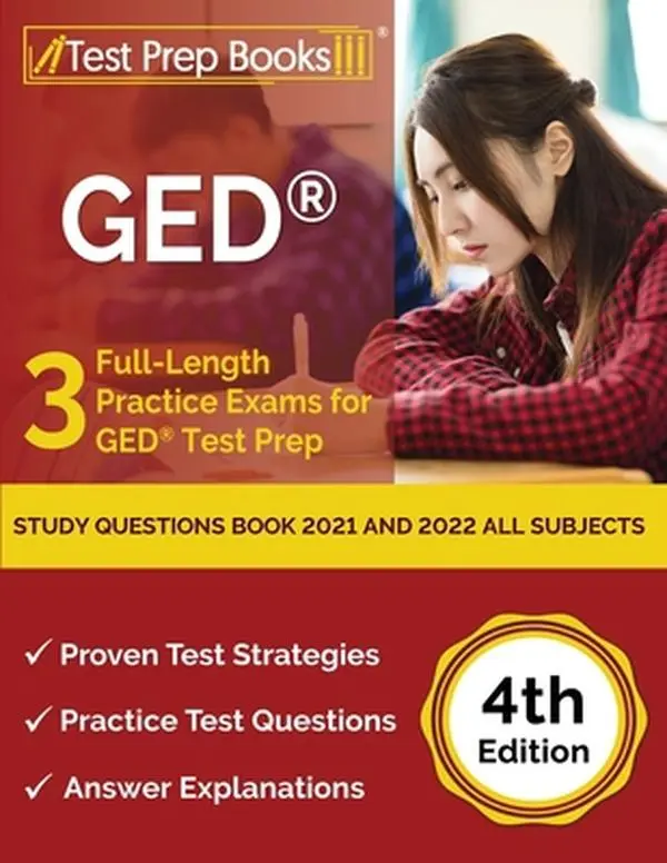 Used GED Study Questions Exam Review Book 2021-2022 All Subjects - 3 Full-Length Practice Exams for GED Test Prep [4th Edition] by Joshua Rueda (Paperback, English)