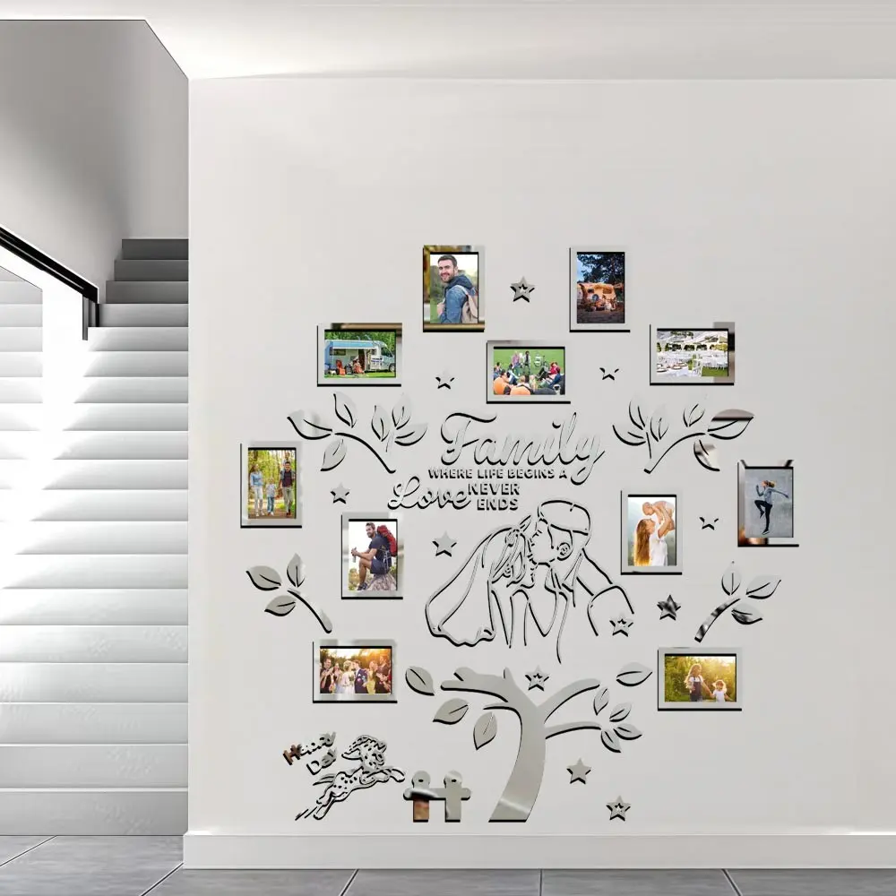 Acrylic Mirror Wall Stickers, 11-Piece Photo Frame Puzzle, Removable Decorative Mirrors for Home, Living Room, Bedroom, Office, Wedding