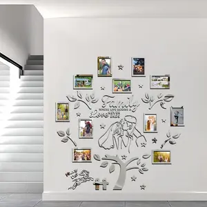 Acrylic Mirror Wall Stickers, 11-Piece Photo Frame Puzzle, Removable Decorative Mirrors for Home, Living Room, Bedroom, Office, Wedding