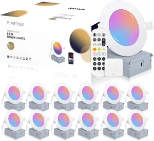 POWERASIA 4/6Inch Smart Recessed RGB Color Lighting App Panel Dimmable LED Downlight for Christmas Gameroom Party Energy Saving Voice Control High CRI 700LM 9W Easy Installation