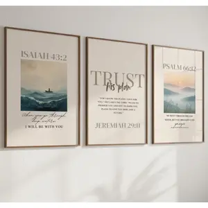 Psalm 66:12, Isaiah 43-2, Jeremiah 29-11, Christian Wall Art Set of 3, Minimalist Bible Verse Prints, Faith Decor, Bible Verse Print
