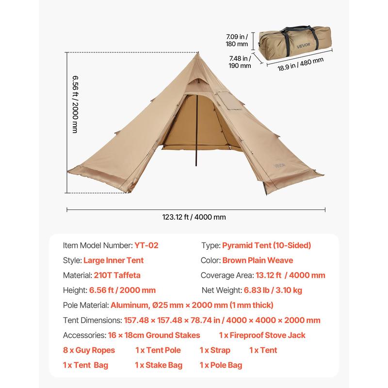 VEVOR Hot Tent for 4 Persons,  , Portable Winter Tipi Tent with Stove Jack, Waterproof Canvas Camping Tents,  Lightweight 4 Season Shelter Tents for Hiking Fishing Backpacking, M Size