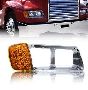 Torque Headlight Bezel Passenger Right Side Replacement for 1989-2002 Freightliner FLD semi Trucks with Amber LED Turn Signal Light Assembly DOT SAE Approved 3 Wires RH (TR039-R)