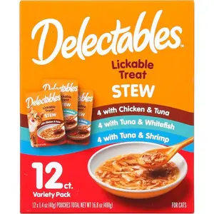 Delectables Stew Lickable Wet Cat Treats for Adult & Senior Cats, Variety Pack, 1.4 Ounce (Pack of 12)