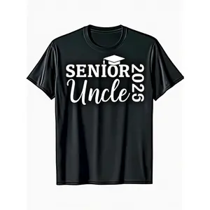 Men's Short-Sleeve Round Neck 2026 Graphic Print Tee, Black Menswear Casual Shirt with Striking White Text, Elegant Cursive Writing & Graduation Cap Accent, Distinctive Design for Graduates