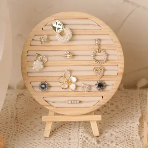 1PC Solid Wood Round Ring Tray Display Stand, Home Jewelry Store Ring Earring Holder, Elegant Jewelry Showcase Plate, Durable & Stylish Design