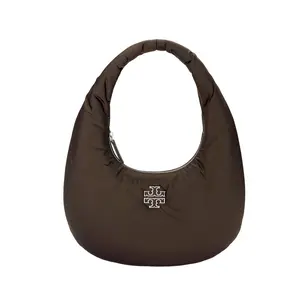 Tory Burch Britten Nylon Pleated Underarm Tote Handbag for Women in Brown