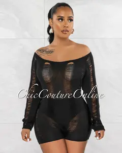 *Carrera Black See-Through Crochet Cover-Up Romper