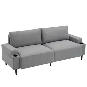 Modern 3-Seater Sofa Couch for Living Room – Deep Seat, Soft-like Cushions, Armrests, Cup Holders, Storage Bag – Comfortable Sectional Loveseat for Apartment, Small Space, Office, Bedroom