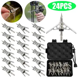 24Pcs 100 Grain Archery Broadheads 2" Dia Expandable Hunting Arrowhead W/2 Blade