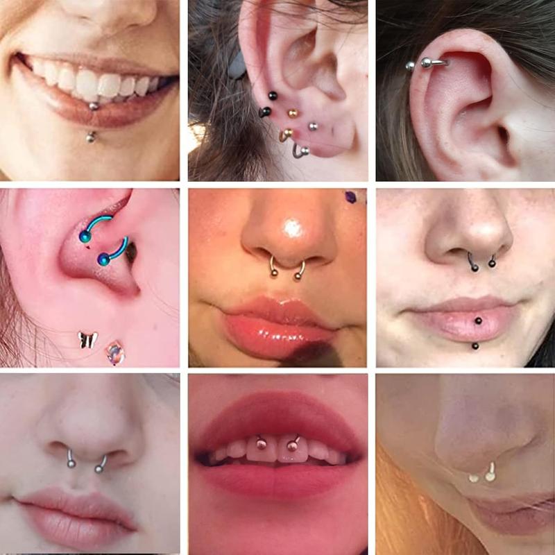 Sanfenly 48Pcs 14G Stainless Steel Horseshoe Nose Septum Rings Piercing Jewelry Cartilage Helix Tragus Earring Hoop Eyebrow Lip Hoop Piercing Ring for Women Men 6mm 8mm 10mm 12mm Beads Gold