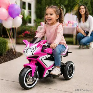 6V Kids' Electric Ride-On PP Plastic Trike, 3-4 Year-Old Girls' Toy Vehicle with Wheel, 1 Button Start, Headlights+Lights, Music Fun Affordable Electric Motorcycle Toy