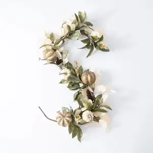 Dried-Look Bleached Lunaria with Mixed Pumpkin, Pinecone & Berry Fall Mantel Garland Thanksgiving Table Runner