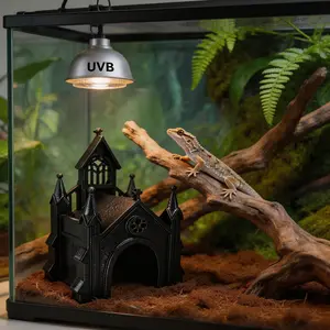 Gothic Black Church Reptile Cave | Dark Aesthetic Enclosure Decor for Lizards & Snakes