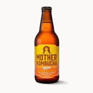 12 pack Mother Kombucha Arise Mango Peach Ginger Kombucha: Organic, caffeinated,L-Theanine, Guayusa, Vegan, Low Sugar, Bottle, Pack, Natural