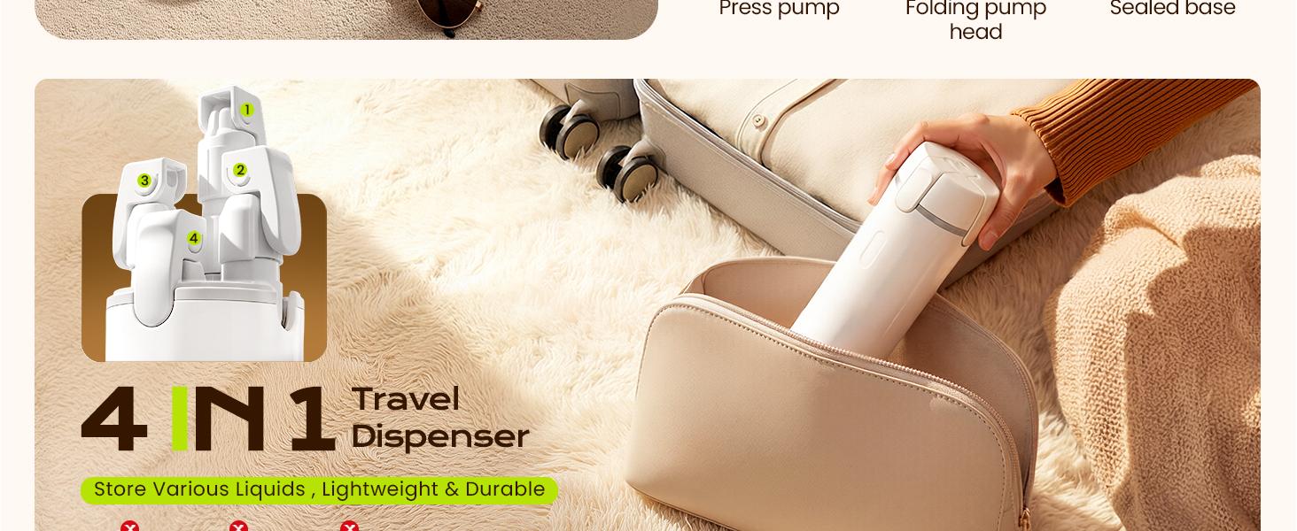 4 in 1 Travel Dispenser,4 Pack 30ML Travel Bottles for Toiletries,Refillable, Leak Proof and Portable,Suitable for Storing Shampoo, Shower Gel, Suitable for Travel, Camping (Green)