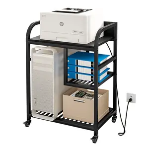 Printer Stand with Power Outlet Mobile Table with Wheels for Home Office Storage and Organization Shelf for Desktop CPU Shredder