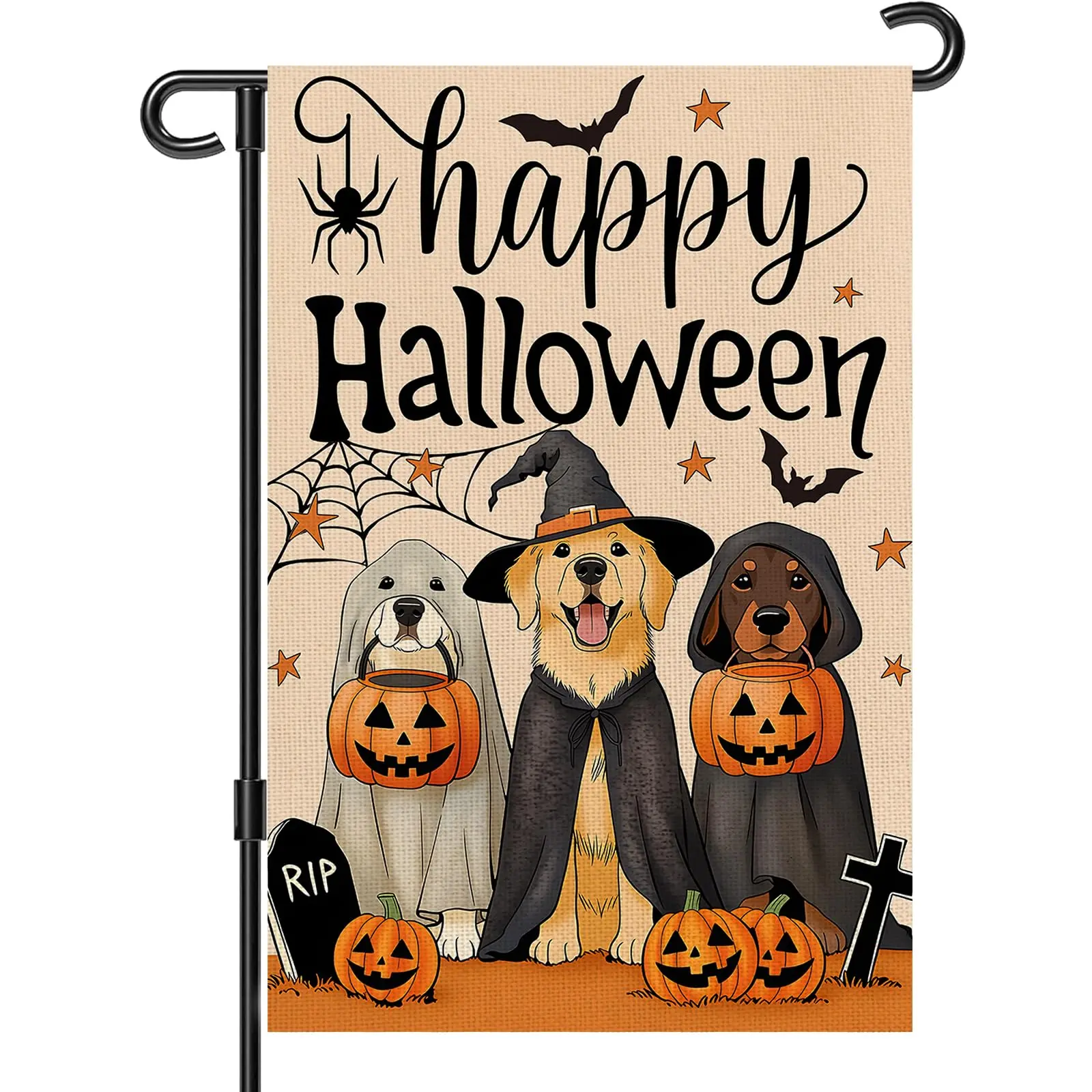 Halloween Decorations Outdoor Garden Flag 12x18 Inch for Outside Double Sided Happy Halloween Yard Flag Pumpkin Dog Banner for Holiday Home Decor