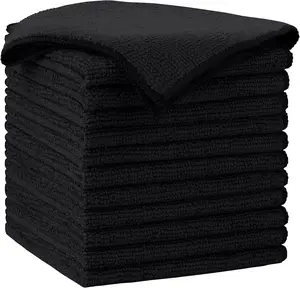 Microfiber Cleaning Cloth-12PK, Soft Microfiber Towels for Cars, Absorbent Cleaning Rags, Lint-Free Streak-Free Wash Cloths for House, Kitchen, Window(12in.x12in), Black
