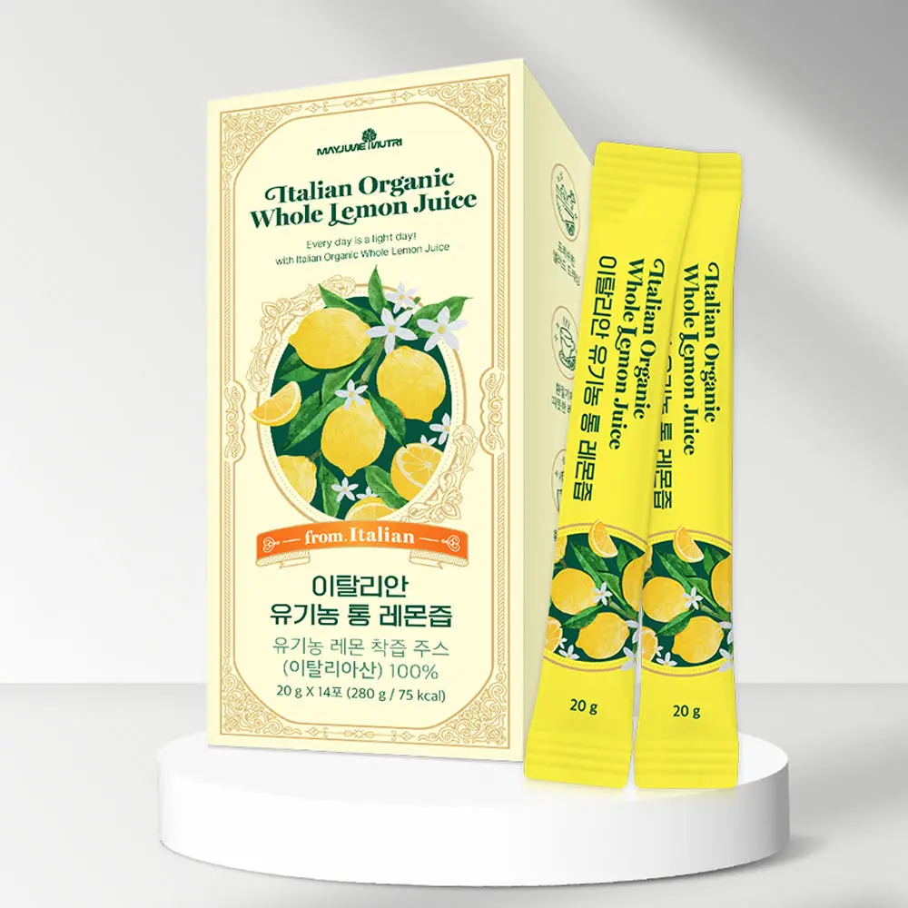 Organic Lemon Juice NFC (Not From Concentrate) – 100% Pure Italian Lemon Juice, 14 Stick Packs, Freshly Squeezed, Refreshing Lemon Water