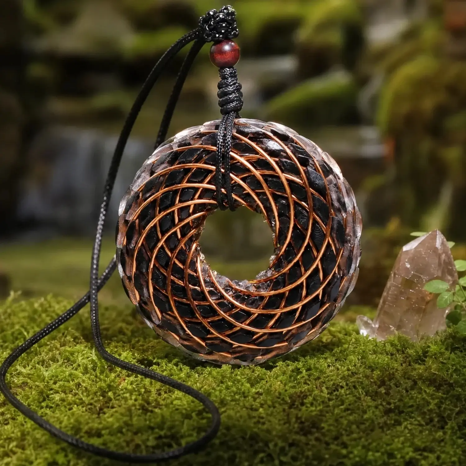 Tourmaline Qi Life Pendant - Hand-Wrapped Copper Natural Stone Necklace