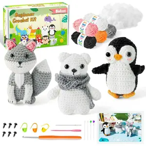 Crochet Kit for Beginners, Polar Animal Crochet Starter Kit for Adults Kids Fox Penguin Polar Bear DIY Yarn Knitting Craft Supplies with Step-by-Step Video Tutorials for Knitting Enthusiast