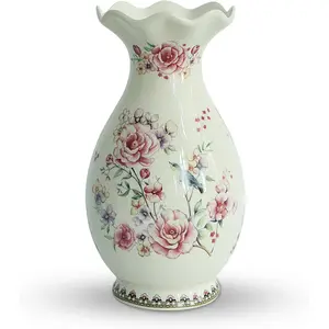 Modern Large Table Ceramic Pink Flower Vase -14.6 inch Tall -Home Decor Living Room Kitchen Bedroom Decorations for House Book Shelf Office Coffee Desk Dining Fireplace.
