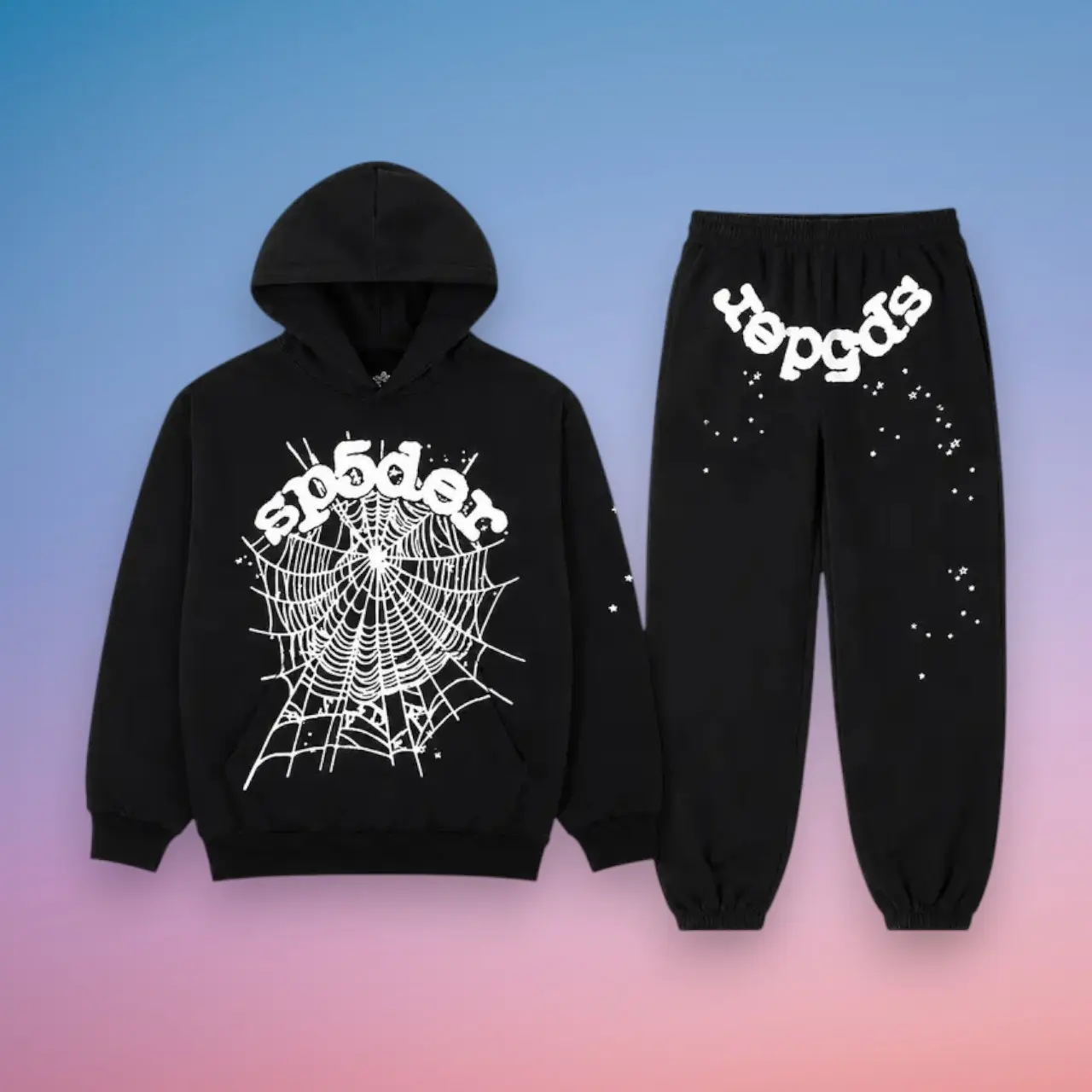 Spider Web Tracksuit Set, Y2K Graphic Hoodie & Sweatpants, Unisex Streetwear 2-Piece Outfit, Pullover Jogger Set, Casual Loungewear Gift