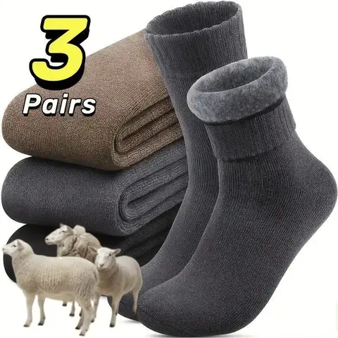 Men's 3-Pair Thermal Insulation Mid-Calf Socks Set, Thick Warm Outdoor Sports Hiking Socks for Winter, Hand Washable